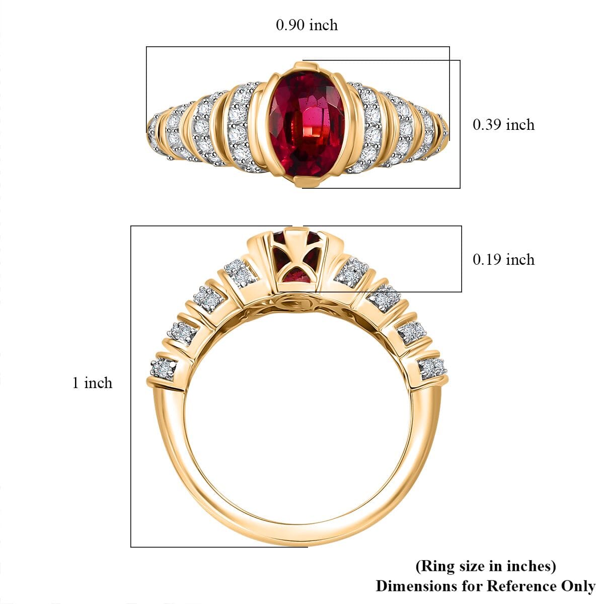 Luxoro AAA Ouro Fino Rubellite and G-H I2 Diamond 1.60 ctw Ring in 10K Yellow Gold (Size 7.0) image number 5