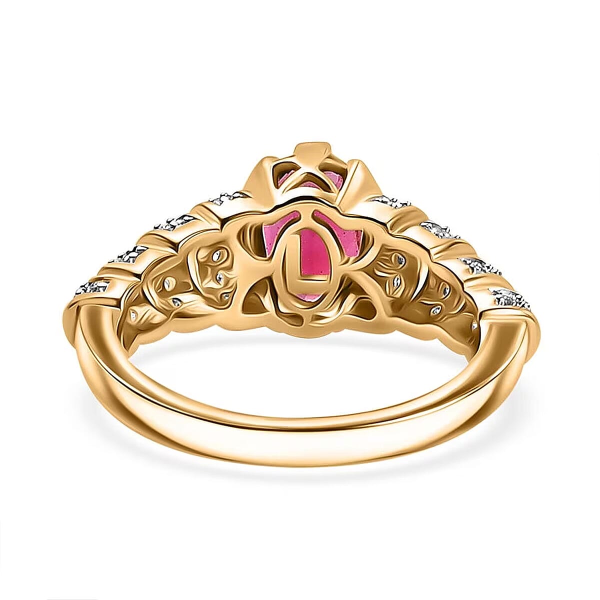 Luxoro AAA Ouro Fino Rubellite and G-H I2 Diamond 1.60 ctw Ring in 10K Yellow Gold (Size 7.0) image number 6