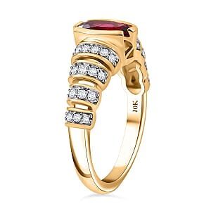 Luxoro AAA Ouro Fino Rubellite and G-H I2 Diamond 1.60 ctw Ring in 10K Yellow Gold (Size 7.5)