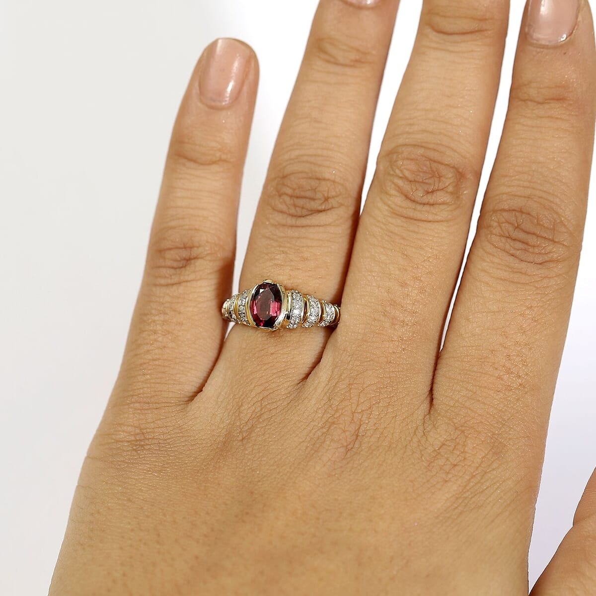 Luxoro AAA Ouro Fino Rubellite and G-H I2 Diamond 1.60 ctw Ring in 10K Yellow Gold (Size 8.5) image number 2