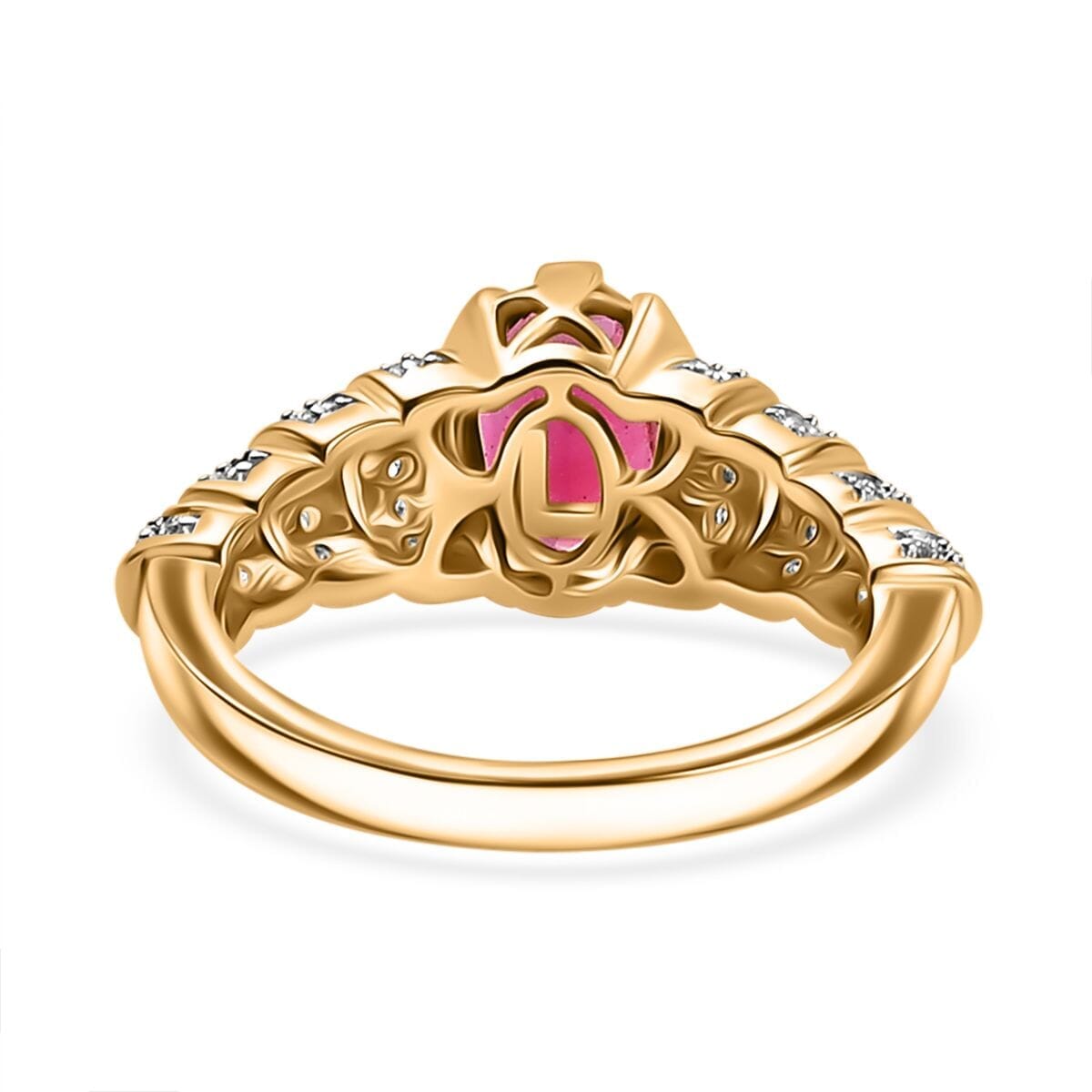 Luxoro AAA Ouro Fino Rubellite and G-H I2 Diamond 1.60 ctw Ring in 10K Yellow Gold (Size 8.5) image number 4