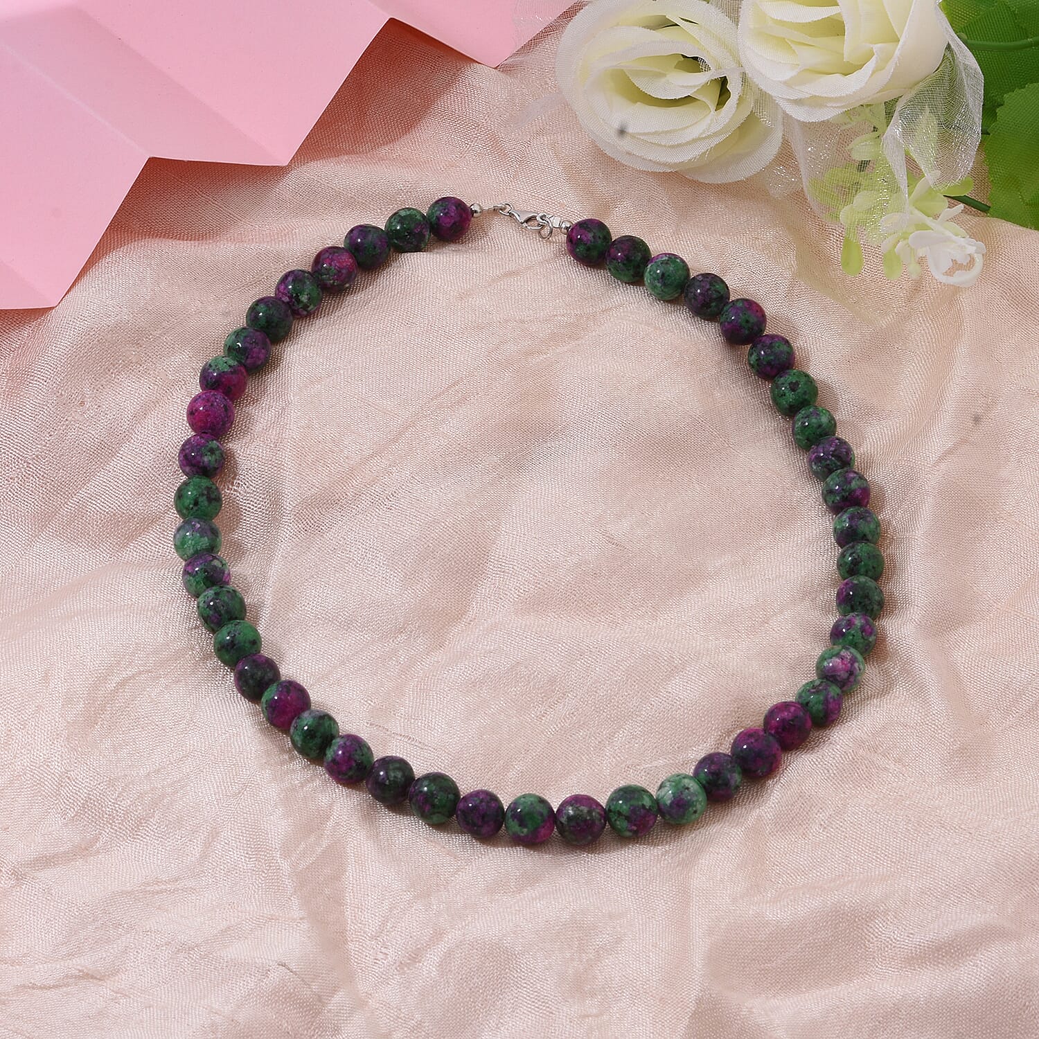Ruby Zoisite 250.00 ctw Beaded Necklace in Sterling Silver 18 Inches