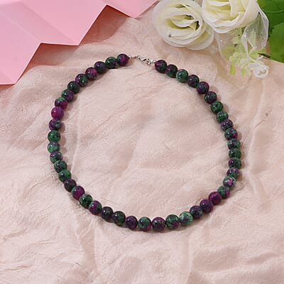 Ruby Zoisite 250.00 ctw Beaded Necklace in Sterling Silver 18 Inches
