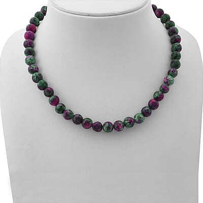Ruby Zoisite 250.00 ctw Beaded Necklace in Sterling Silver 18 Inches