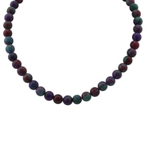 Purple Green Agate 250.00 ctw Beaded Necklace 18 Inches in Sterling Silver