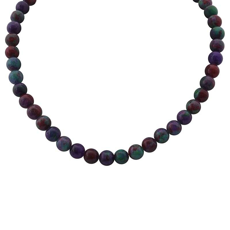 Purple Green Agate 250.00 ctw Beaded Necklace 18 Inches in Sterling Silver