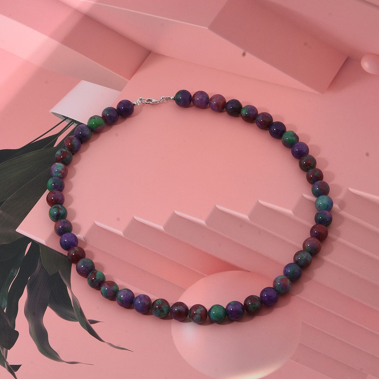 Purple Green Agate 250.00 ctw Beaded Necklace 18 Inches in Sterling Silver