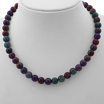 Purple Green Agate 250.00 ctw Beaded Necklace 18 Inches in Sterling Silver
