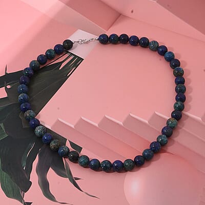 Blue Green Agate 250.00 ctw Beaded Necklace in Sterling Silver 18 Inches