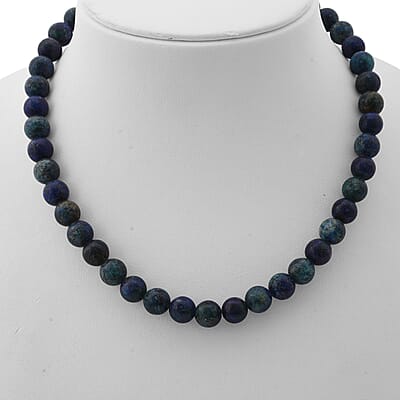 Blue Green Agate 250.00 ctw Beaded Necklace in Sterling Silver 18 Inches