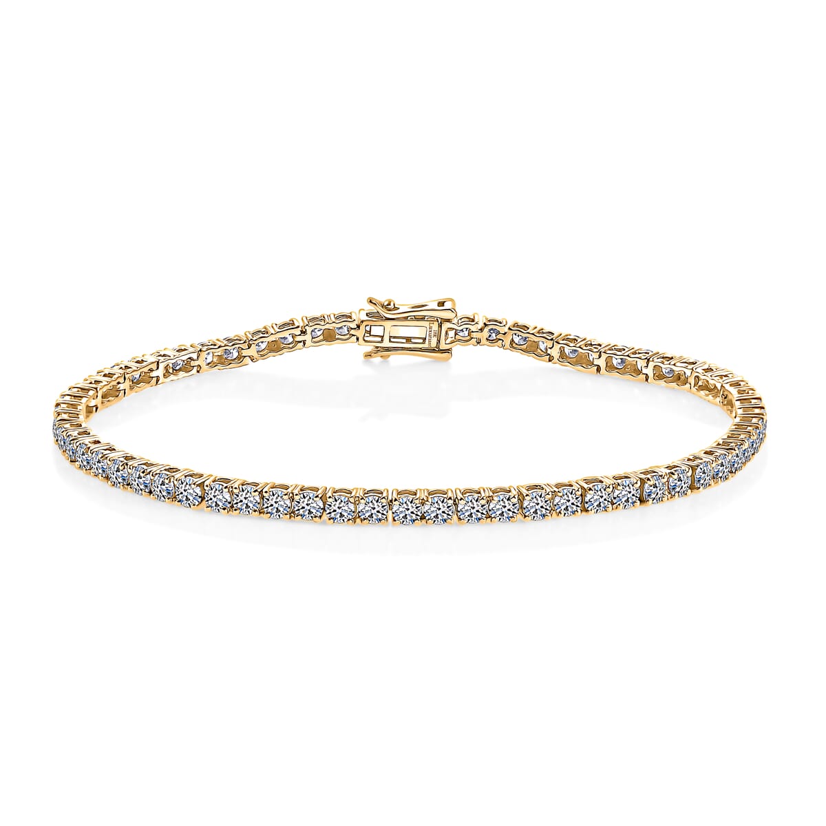 Luxuriant Lab Grown Diamond E-F VS 3.00 ctw Tennis Bracelet in 18K Vermeil Yellow Gold Over Sterling Silver (6.50 In) image number 0