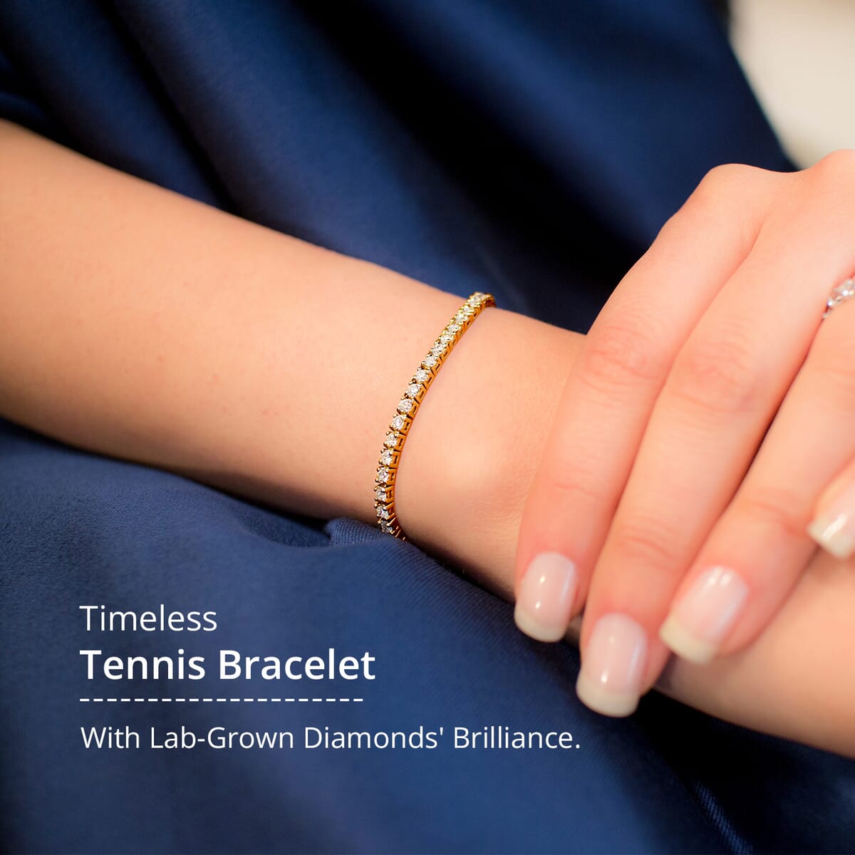 Luxuriant Lab Grown Diamond E-F VS 3.00 ctw Tennis Bracelet in 18K Vermeil Yellow Gold Over Sterling Silver (6.50 In) image number 1