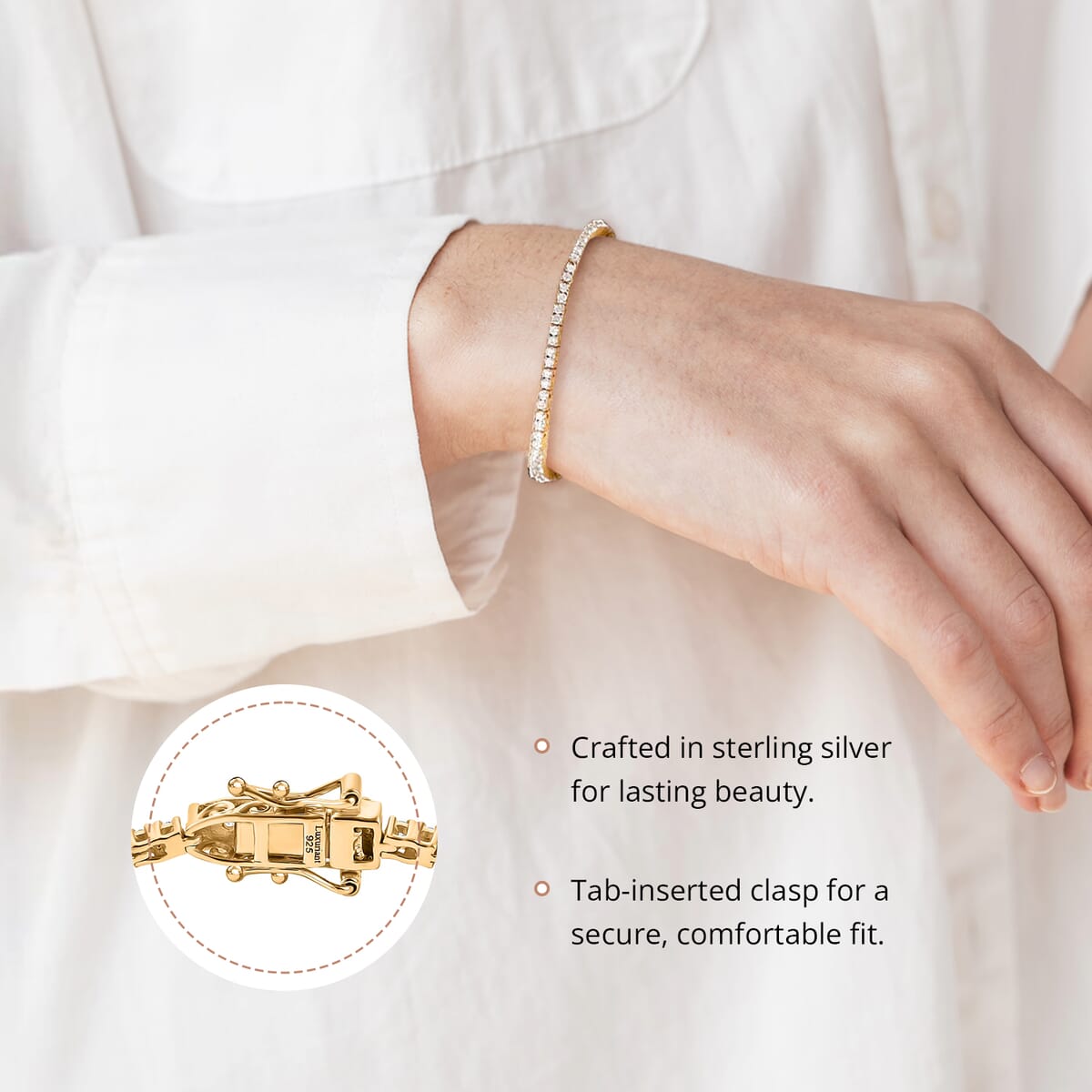 Luxuriant Lab Grown Diamond E-F VS 3.00 ctw Tennis Bracelet in 18K Vermeil Yellow Gold Over Sterling Silver (6.50 In) image number 3