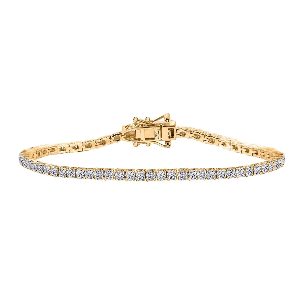 Luxuriant Lab Grown Diamond E-F VS 3.00 ctw Tennis Bracelet in 18K Vermeil Yellow Gold Over Sterling Silver (7.25 In) image number 0