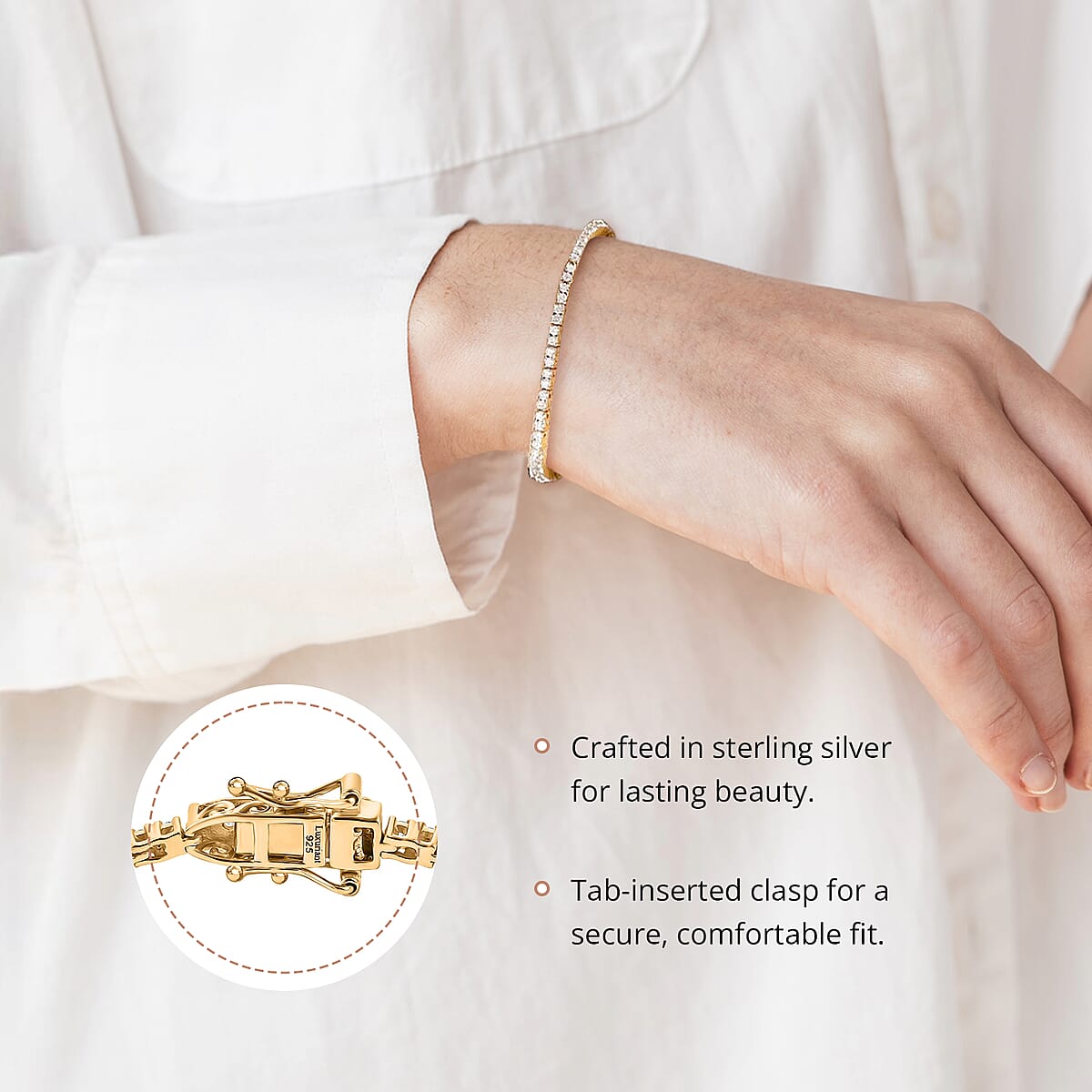 Luxuriant Lab Grown Diamond E-F VS 3.00 ctw Tennis Bracelet in 18K Vermeil Yellow Gold Over Sterling Silver (8.00 In) image number 3
