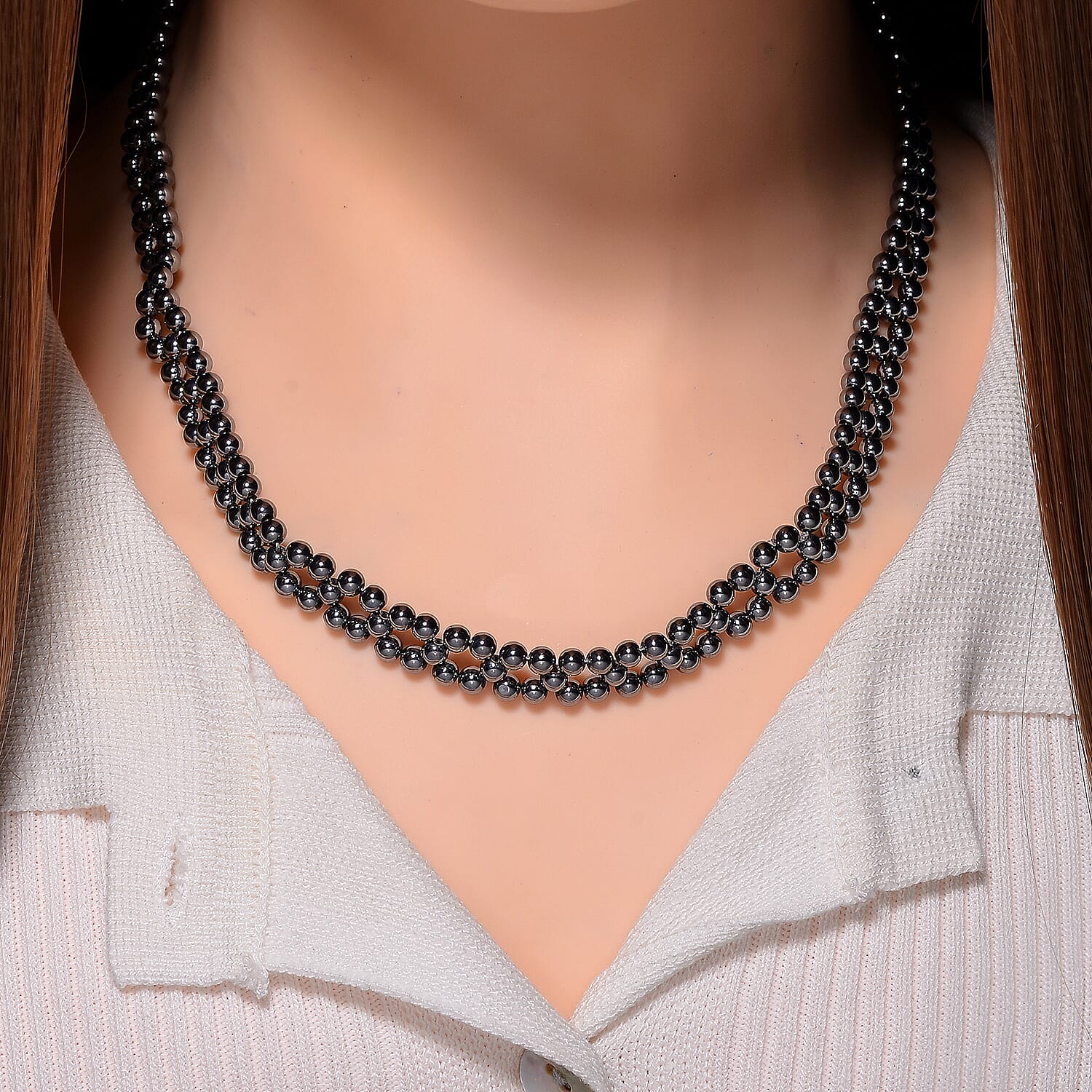 EverTrue Terahertz 90.00 ctw Beaded Choker Necklace in Stainless Steel 17-19 Inches