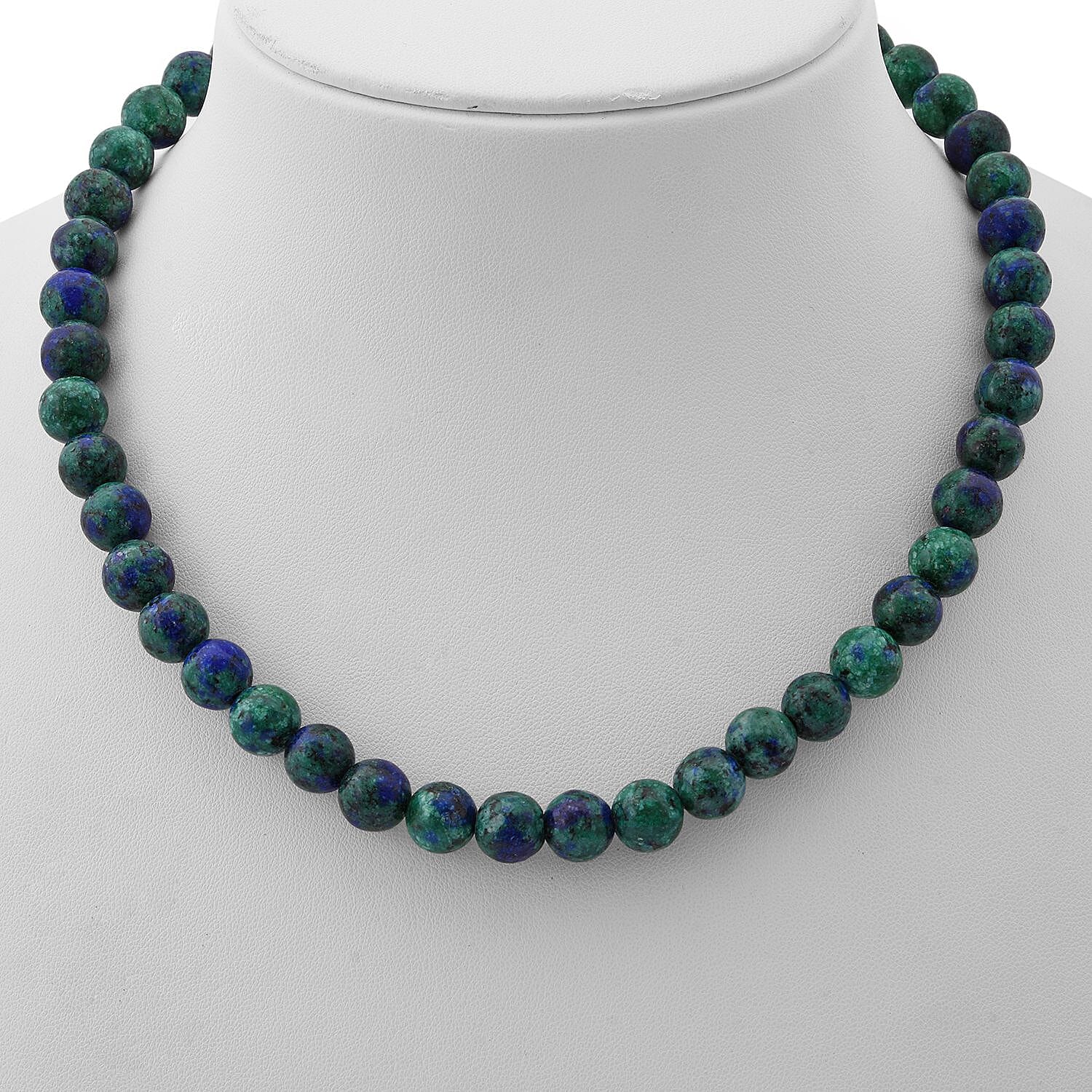 Azurite Malachite Agate 250.00 ctw Beaded Necklace 18 Inches in Sterling Silver