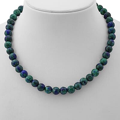 Azurite Malachite Agate 250.00 ctw Beaded Necklace 18 Inches in Sterling Silver