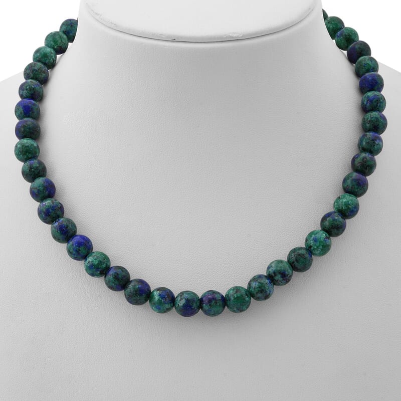 Azurite Malachite Agate 250.00 ctw Beaded Necklace 18 Inches in Sterling Silver