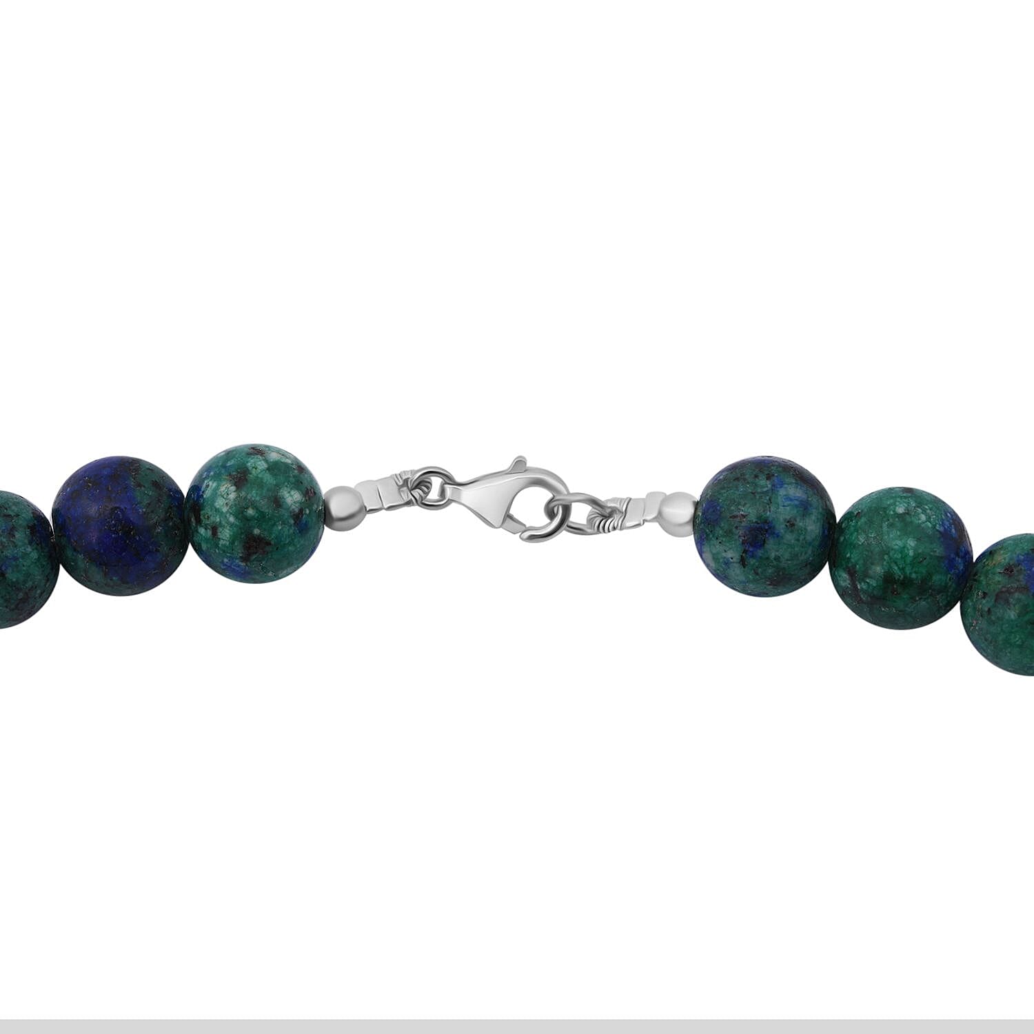 Azurite Malachite Agate 250.00 ctw Beaded Necklace 18 Inches in Sterling Silver