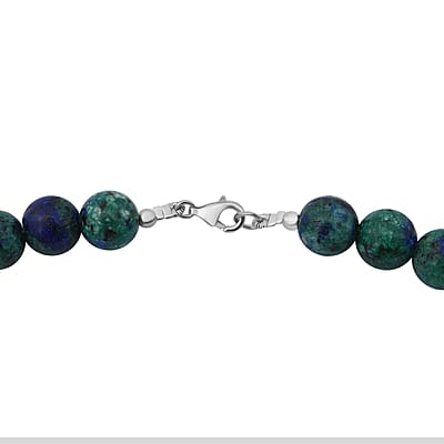 Azurite Malachite Agate 250.00 ctw Beaded Necklace 18 Inches in Sterling Silver