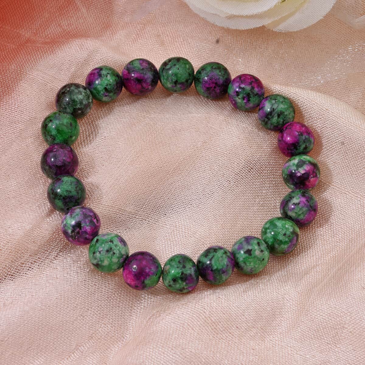 Ruby Zoisite 100.00 ctw Beaded Stretch Bracelet image number 1