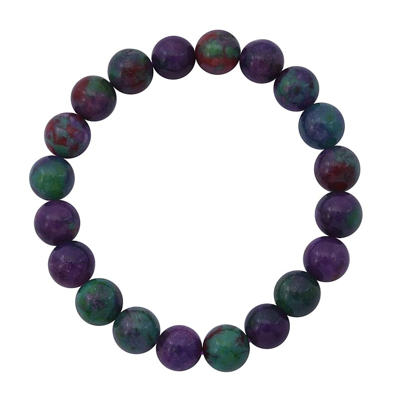 Purple Green Agate 100.00 ctw Beaded Stretch Bracelet
