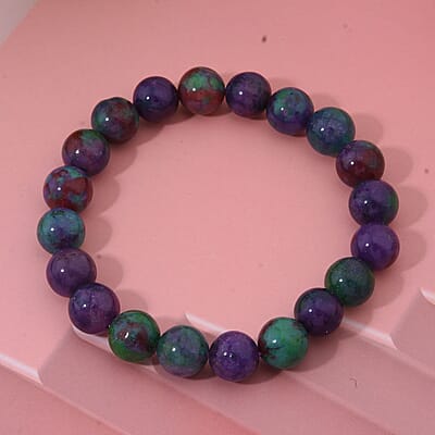 Purple Green Agate 100.00 ctw Beaded Stretch Bracelet