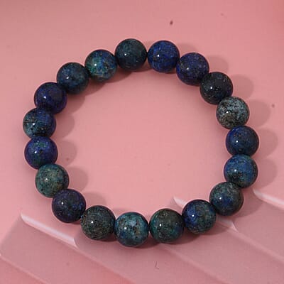 Blue Green Agate 100.00 ctw Beaded Stretch Bracelet
