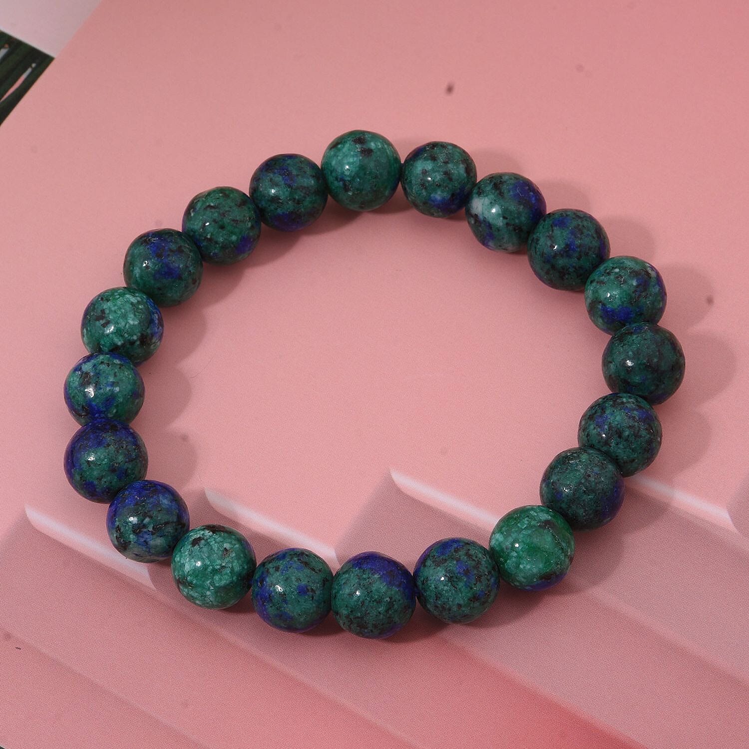 Azurite Malachite Agate 100.00 ctw Beaded Stretch Bracelet