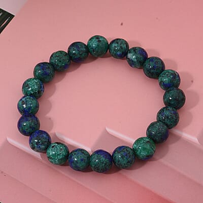Azurite Malachite Agate 100.00 ctw Beaded Stretch Bracelet