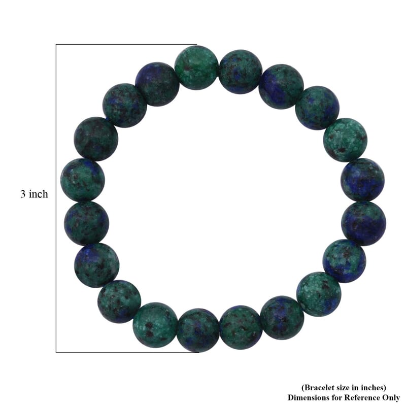 Azurite Malachite Agate 100.00 ctw Beaded Stretch Bracelet