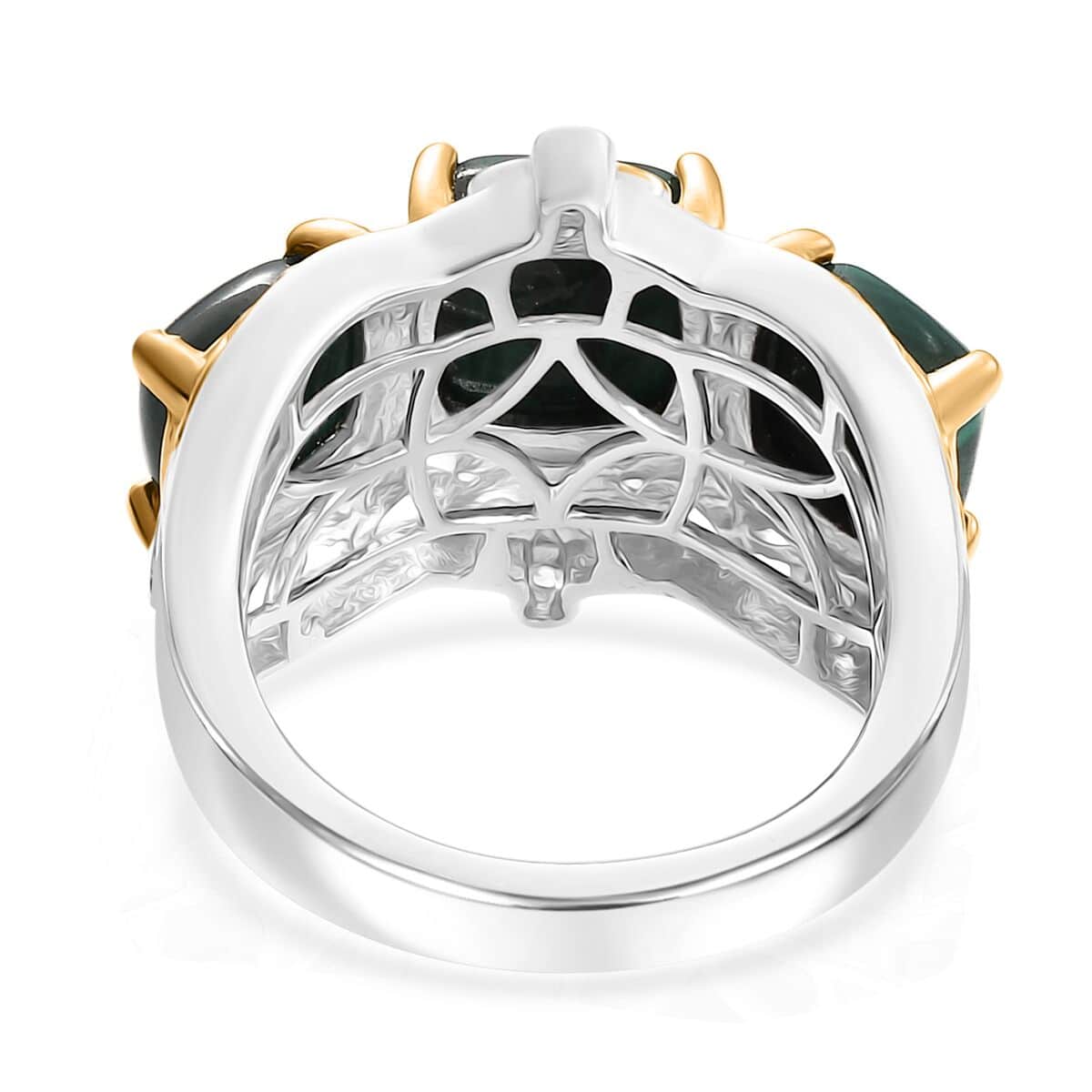 African Malachite and White Zircon 7.10 ctw Verdant Crown Ring in 18K Vermeil YG and Rhodium Over Sterling Silver (Size 10.0) image number 4