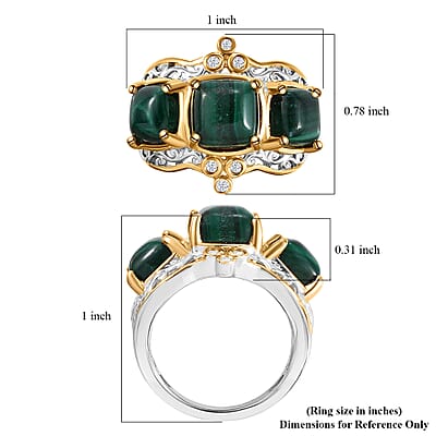D'Joy African Malachite and White Zircon 7.10 ctw Verdant Crown Ring in 18K Vermeil YG and Rhodium Over Sterling Silver (Size 10.0)