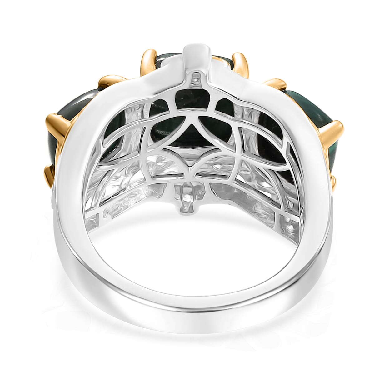 African Malachite and White Zircon 7.10 ctw Verdant Crown Ring in 18K Vermeil YG and Rhodium Over Sterling Silver (Size 9.0) image number 4