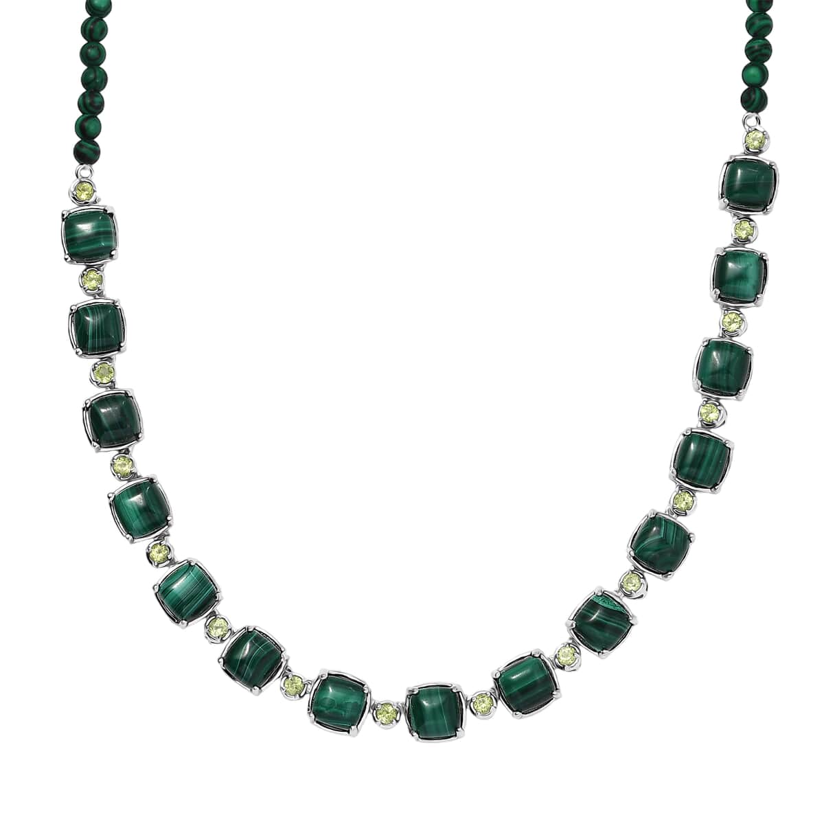 Karis African Malachite and Peridot 50.80 ctw Link Necklace in Platinum Bond 18 Inches image number 0