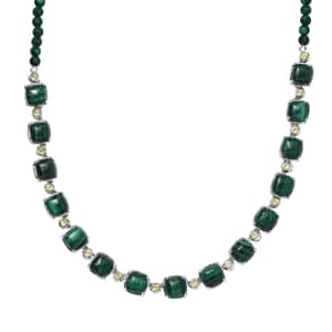 Karis African Malachite and Peridot 50.80 ctw Link Necklace in Platinum Bond 18 Inches