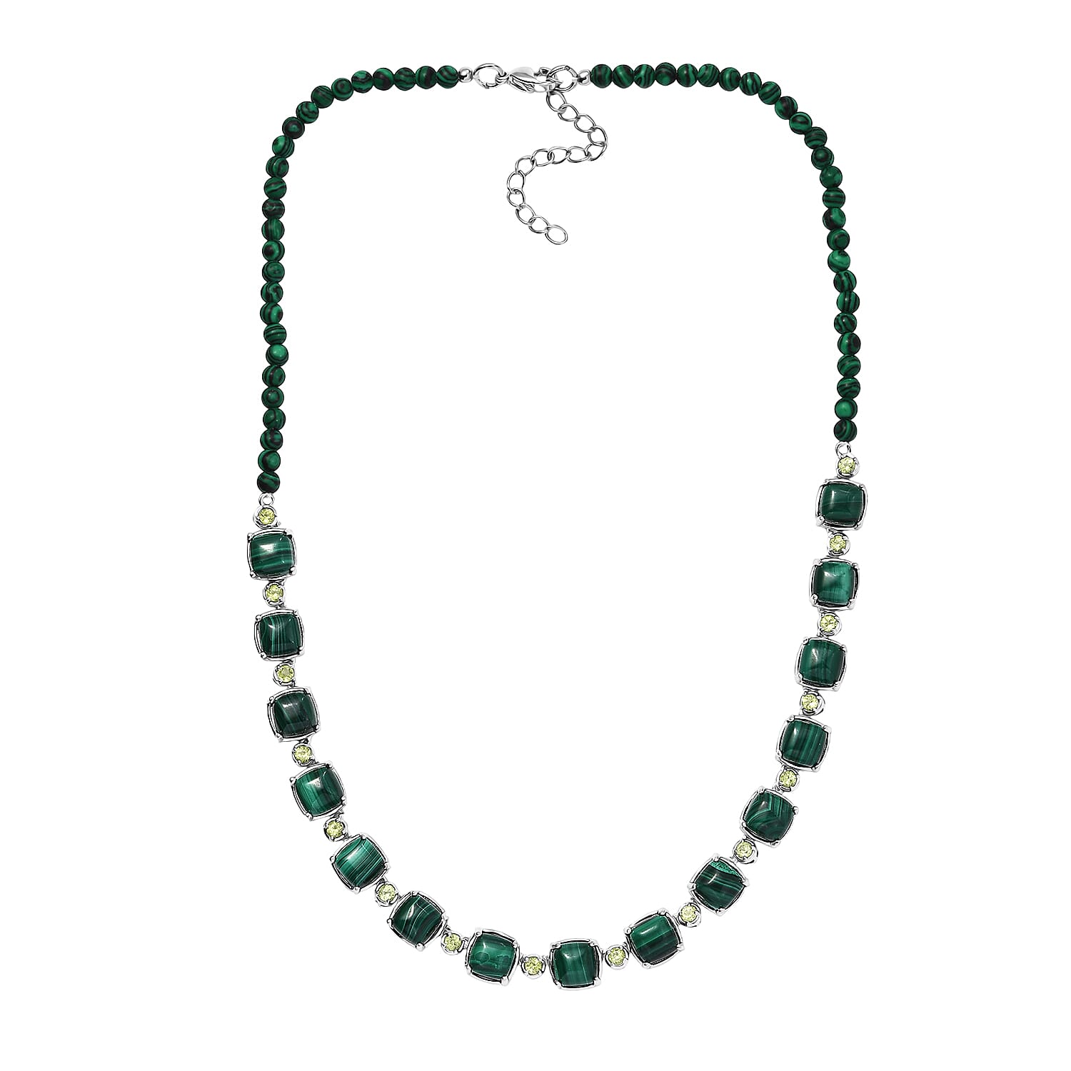 Karis African Malachite and Peridot 71.85 ctw Link Necklace in Platinum Bond 18 Inches