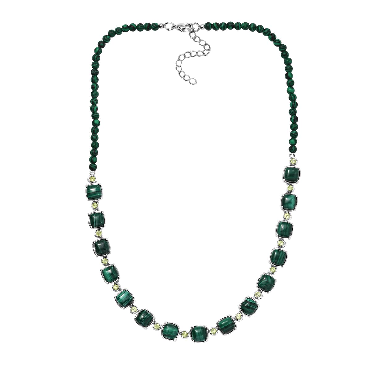 Karis African Malachite and Peridot 50.80 ctw Link Necklace in Platinum Bond 18 Inches image number 3