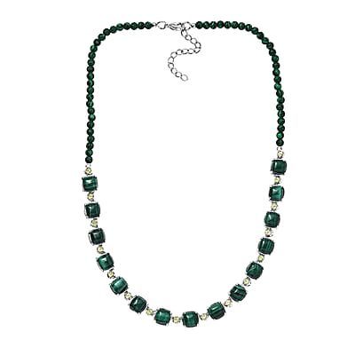Karis African Malachite and Peridot 71.85 ctw Link Necklace in Platinum Bond 18 Inches