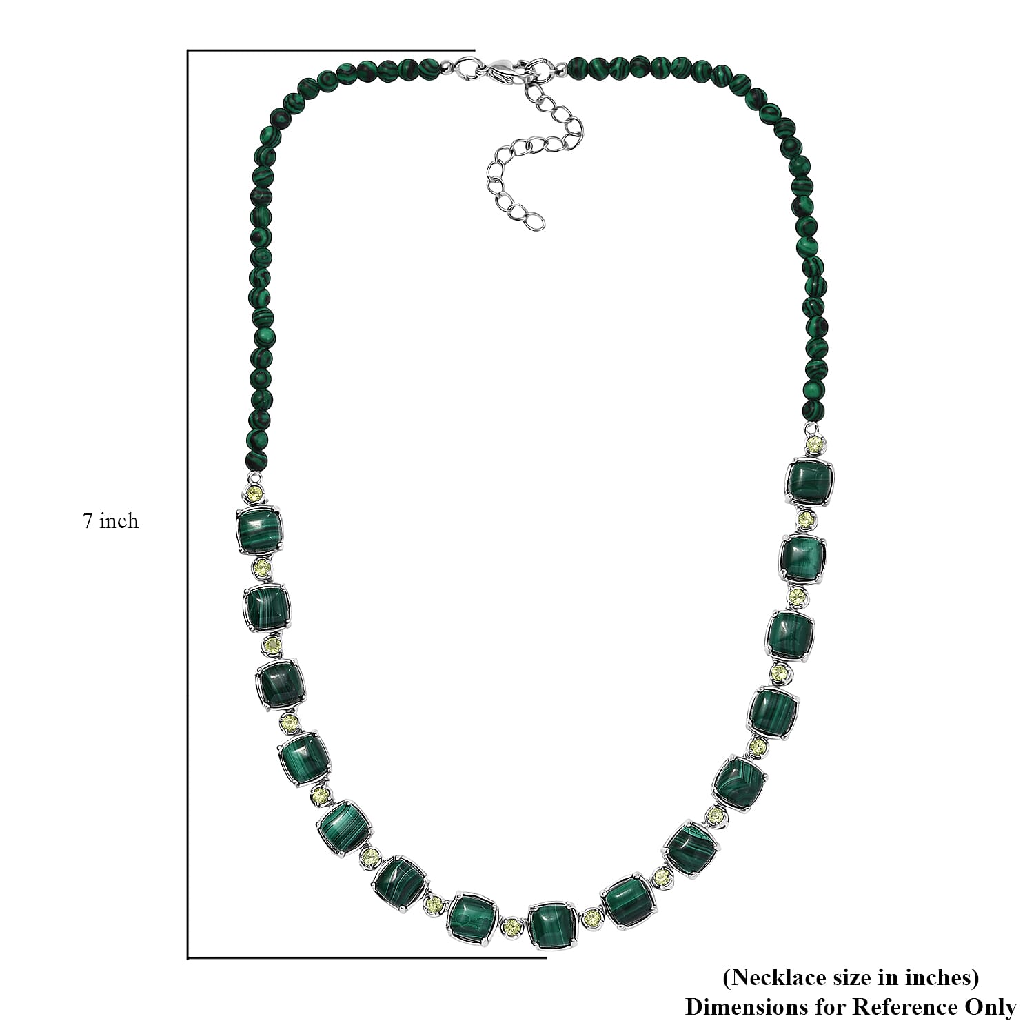 Karis African Malachite and Peridot 71.85 ctw Link Necklace in Platinum Bond 18 Inches