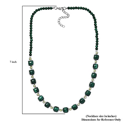 Karis African Malachite and Peridot 71.85 ctw Link Necklace in Platinum Bond 18 Inches