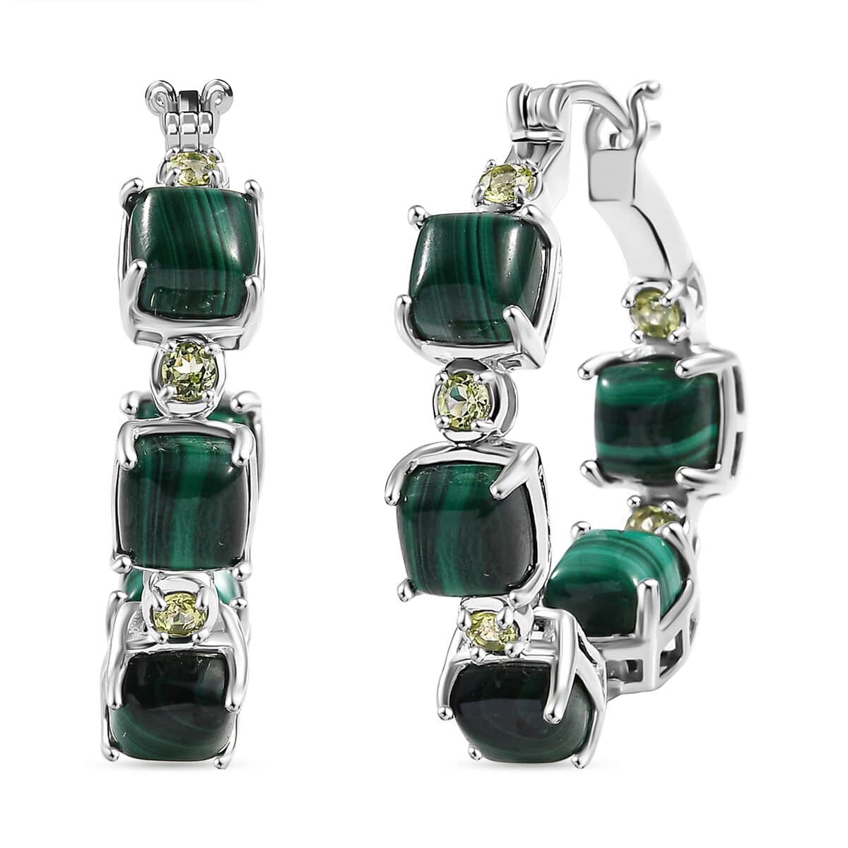 Karis African Malachite and Peridot 19.60 ctw Hoop Earrings in Platinum Bond image number 0