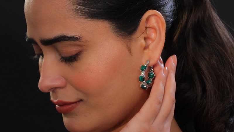 Karis African Malachite and Peridot 19.60 ctw Hoop Earrings in Platinum Bond