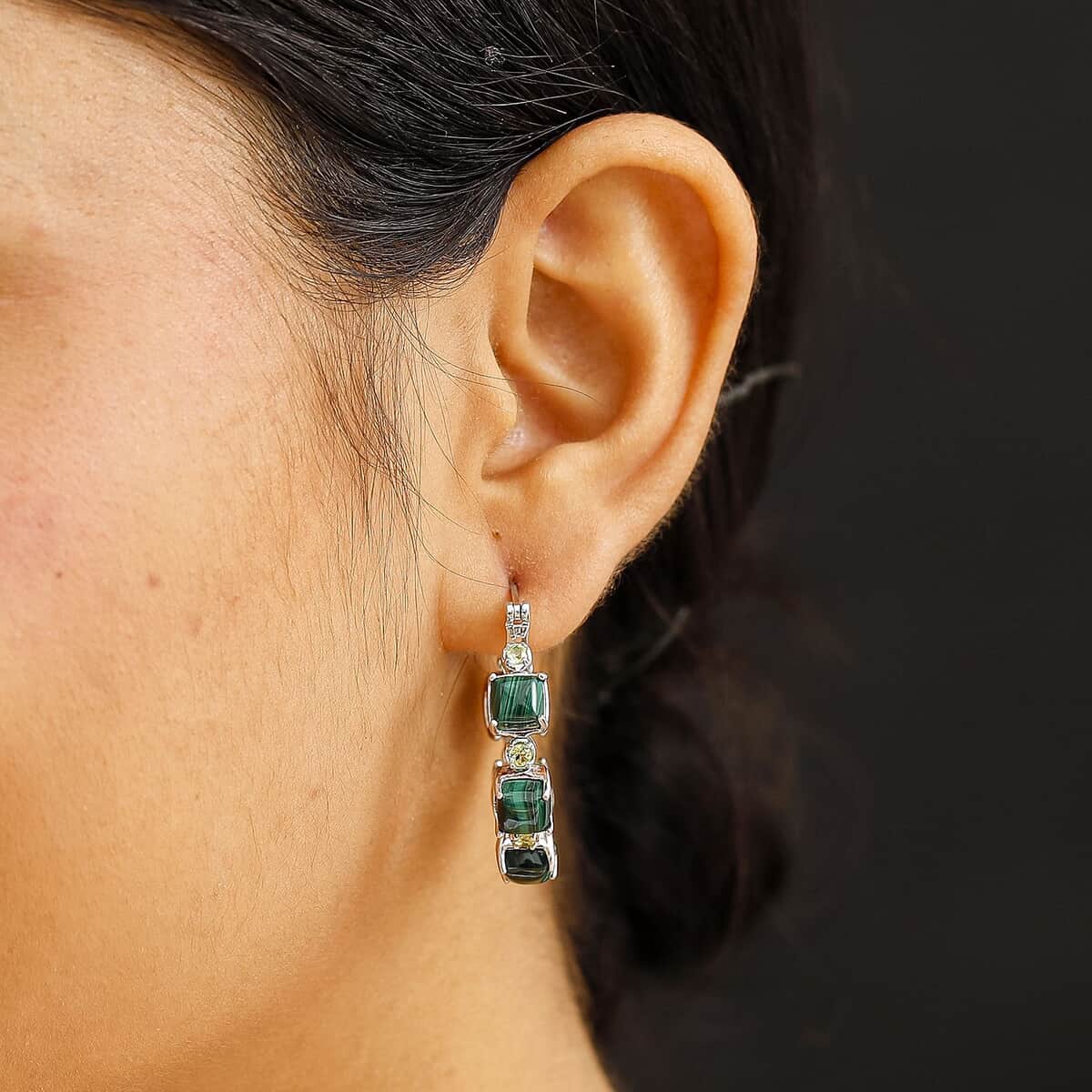 Karis African Malachite and Peridot 19.60 ctw Hoop Earrings in Platinum Bond image number 2