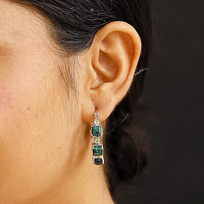 Karis African Malachite and Peridot 19.60 ctw Hoop Earrings in Platinum Bond