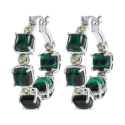 Karis African Malachite and Peridot 19.60 ctw Hoop Earrings in Platinum Bond