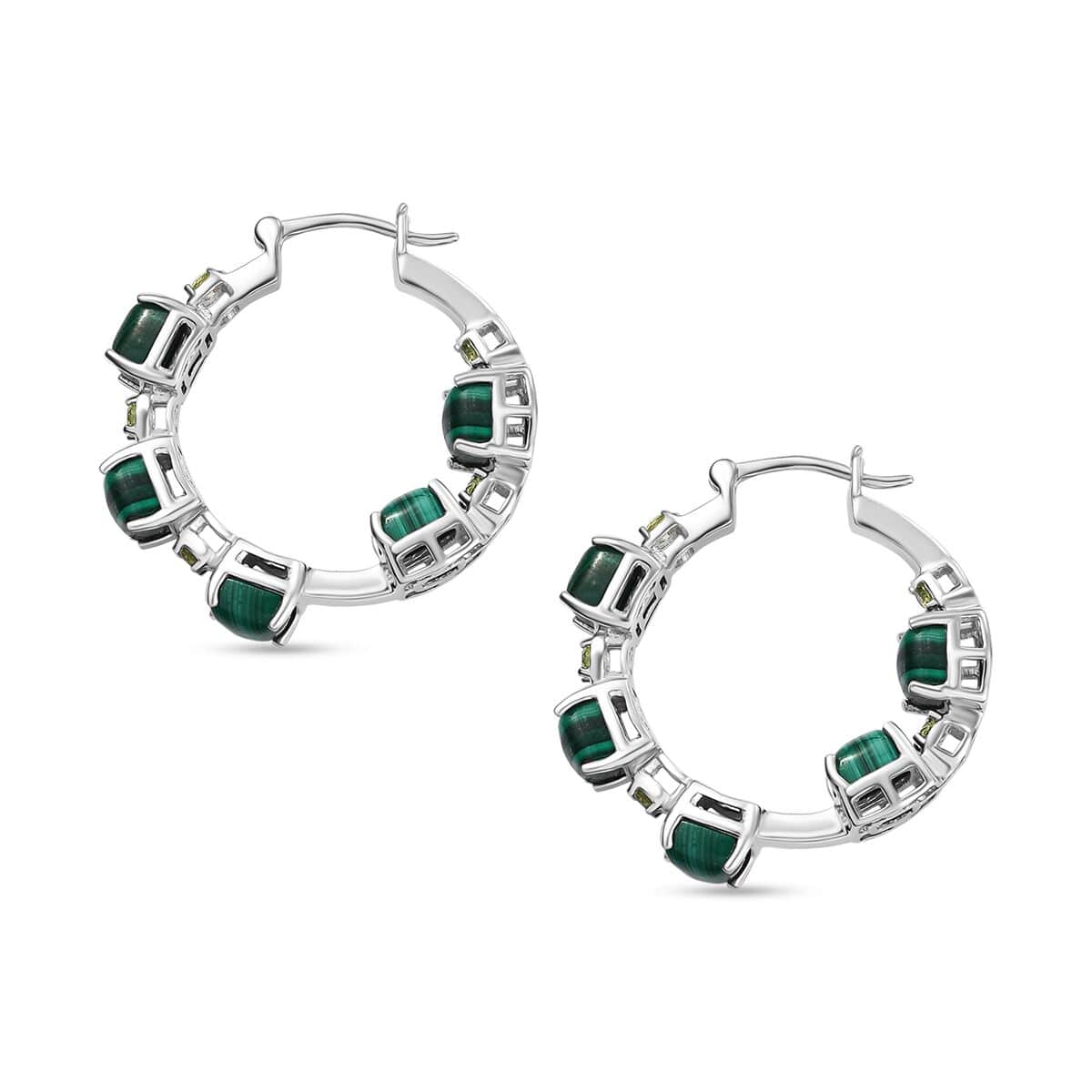 Karis African Malachite and Peridot 19.60 ctw Hoop Earrings in Platinum Bond image number 4