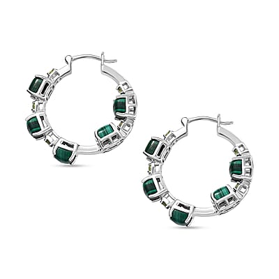 Karis African Malachite and Peridot 19.60 ctw Hoop Earrings in Platinum Bond
