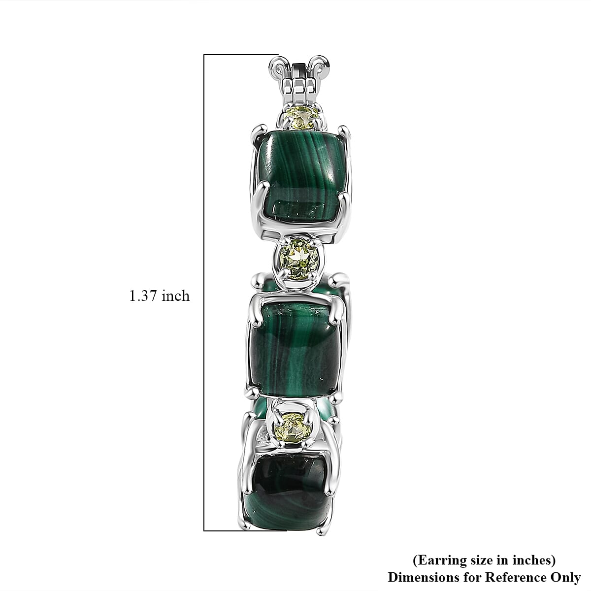 Karis African Malachite and Peridot 19.60 ctw Hoop Earrings in Platinum Bond
